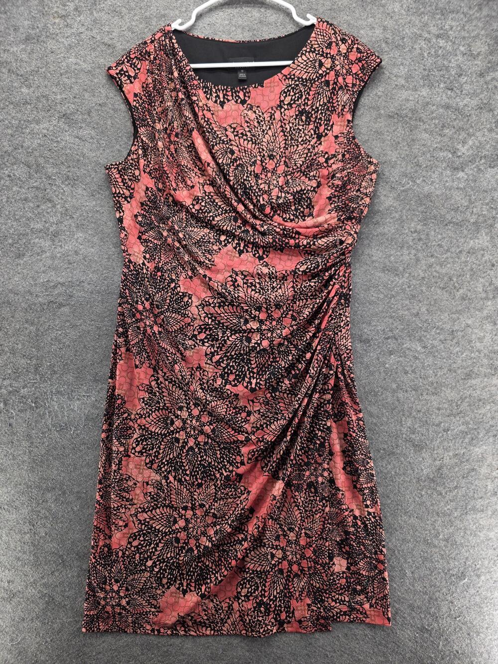Connected Apparel Dress Womens 16 Pink Knee Length Sheath Cap Sleeve Cowl Ruched